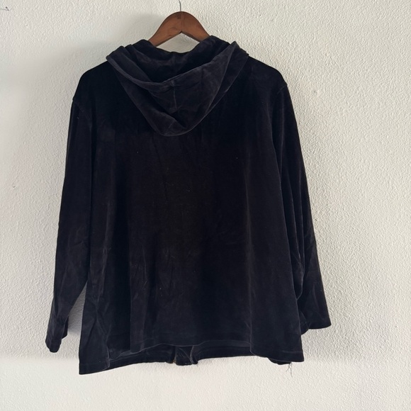 Y2K Velour Zip Up Hoodie Large Black Loungewear Cozy Athleisure Cotton Couture - Picture 10 of 12